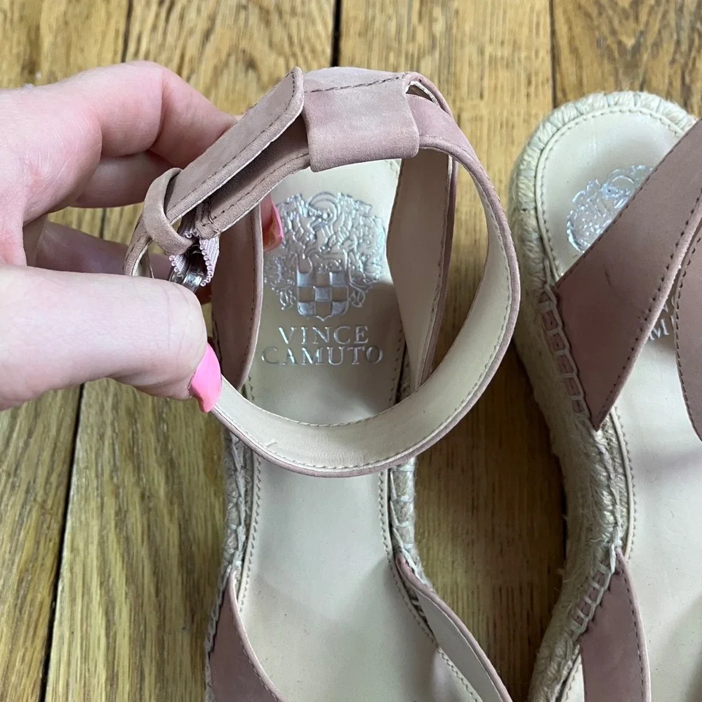 Vince‎ Camuto Pink Suede Espadrille Wedge Sandals Ankle Strap Size 10M